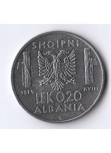 1939 - 0,20 Lek Albania Vittorio Emanuele III Occupazione Italiana BB++ spl